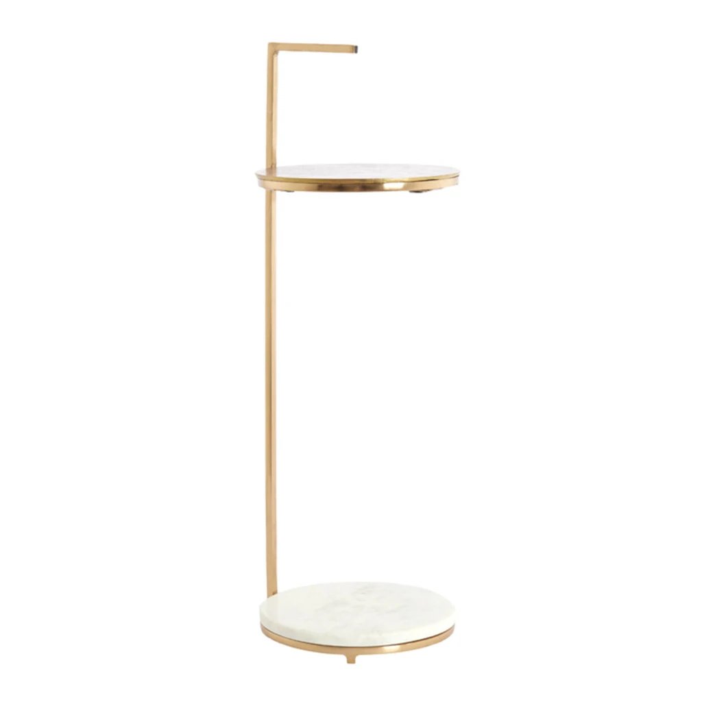 2M Mesa Leda Marmol 76cm Blanco y Bronce